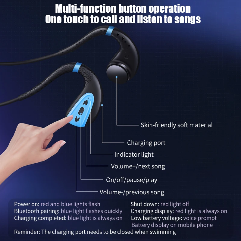 HBQ Q1 Bone Conduction Headphone Built-in Memory 8G IPX8 Waterproof MP3 Music Player Swimming Shower Earphones 15 Days Standby