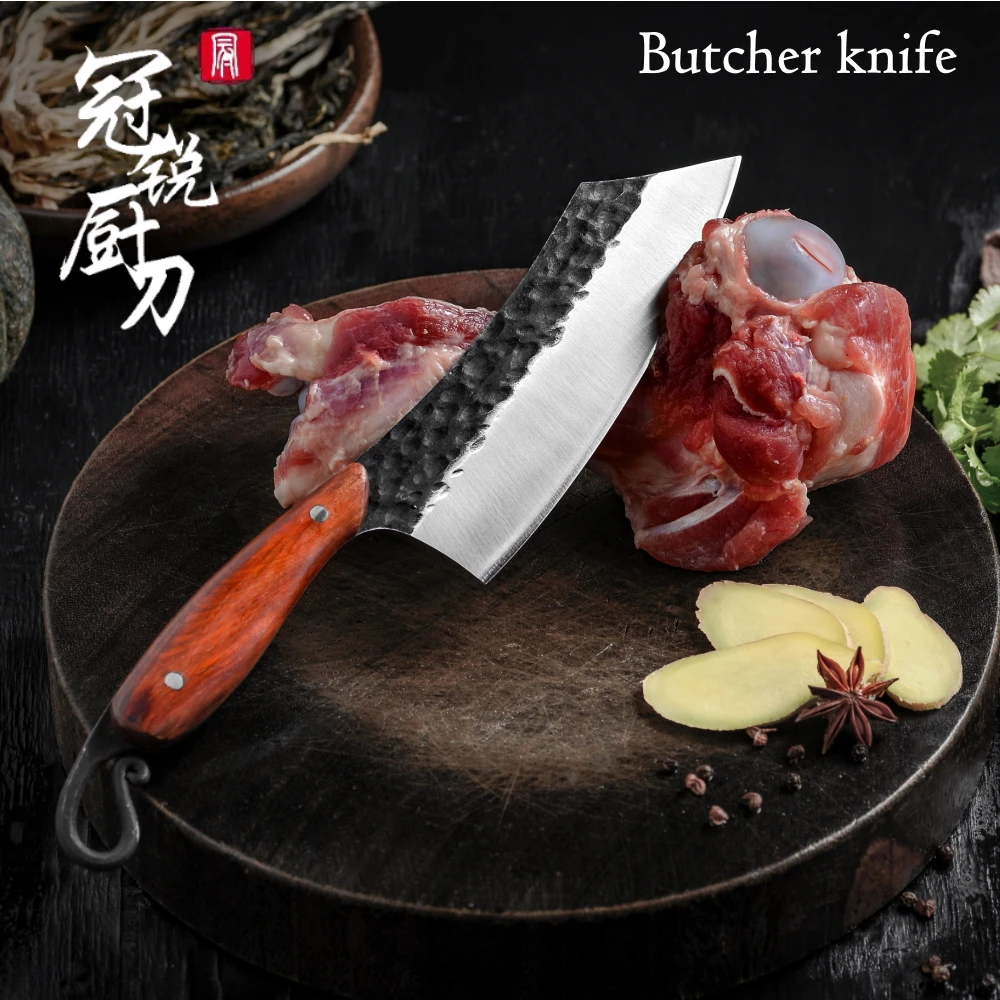 

Chef Knife Hand Forged Chinese Cleaver High Carbon Steel Butcher Outdoor BBQ Kitchen Cooking Tool Leather Scabbard ECO Friendly