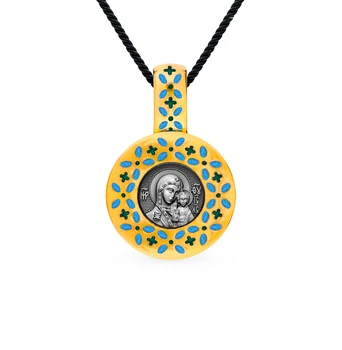 

Silver Pendant "God Mother of Kazan" with enamel sunlight sample 960