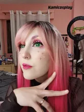 LOUIS FERRE negro Rosa rojo pelucas Cosplay largo recto Ombre peluca sintética con flequillo negro las mujeres Afro resistente al calor de fibra