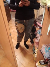 Print Denim Jeans Trousers Harem-Pants Frayed Girl Vintage Female Cartoon Women Fashion-Brand