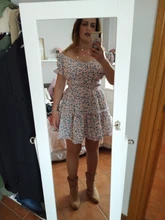Vestido de verano con volantes y estampado Floral, Trajes de dos piezas, hombros descubiertos, mangas abullonadas, Top y Mini conjuntos de falda, Espalda descubierta, 2021