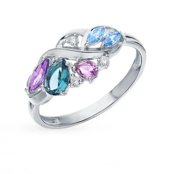 

Silver ring with cubic zirconia and sunlight crystal jewelry sample 925