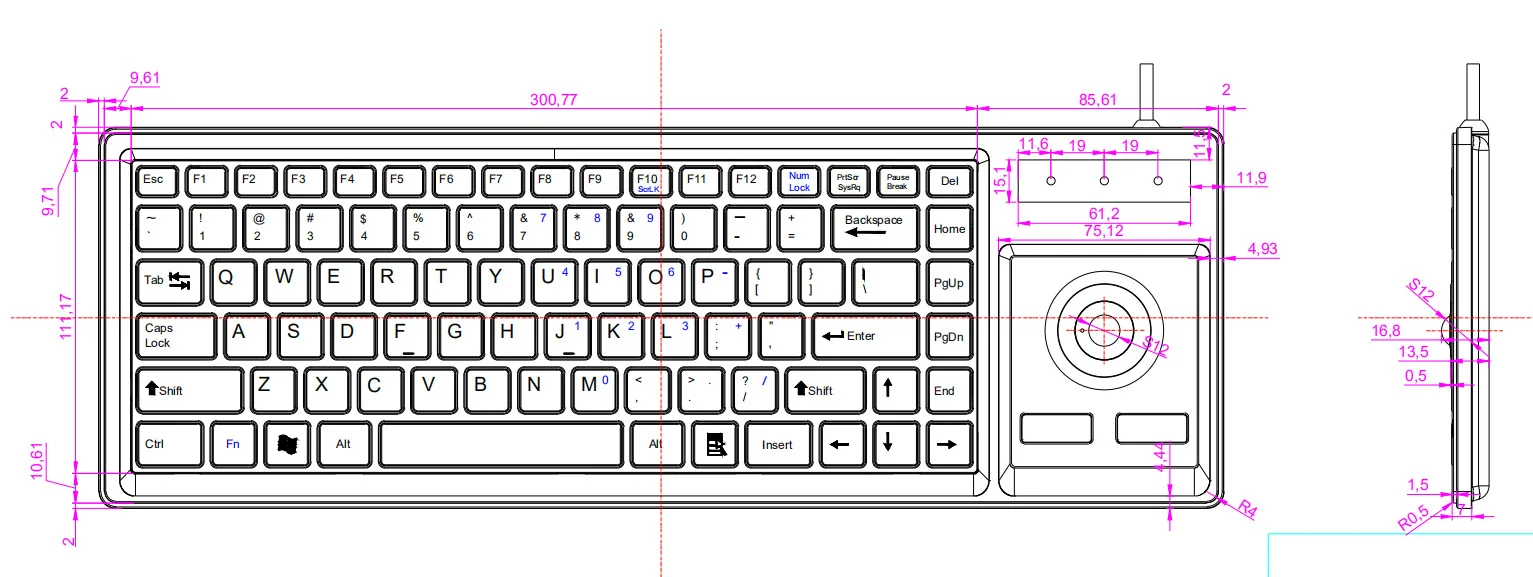 Teclado Áspero Plástico Prendido do Usb Ps2 com Trackball Integrado Usado para o Computador Industrial - Imagem 2