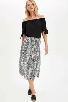 

DeFacto Black Polka Dot Women Mid-length Skirts Fashion Snake Print Women Casual Chiffon Skirts Lady Skirt-L4594AZ19HS