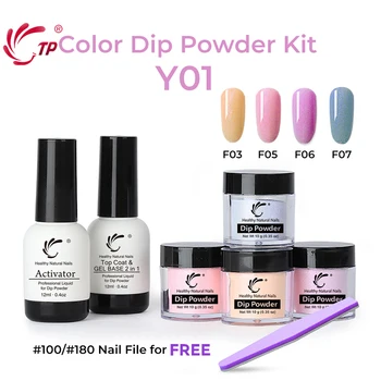 

TP 4 Pot 10g Nail Pearlescent Dipping Powder + 12ml Gel File Kit No Lamp Cure 0.35oz Dip Powder Decoration Tool Set