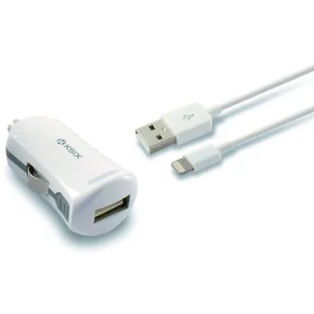 

USB Car Charger + MFi Certified Cable Lightning KSIX 2.4 A White