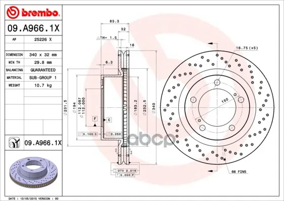 Диск Тормозной Передн Lexus Lx(Urj201)(11/07-) F / Toyota Land Cruiser(Vdj20, Uzj20)(08/07-) F Brembo арт. 09.A966.1X