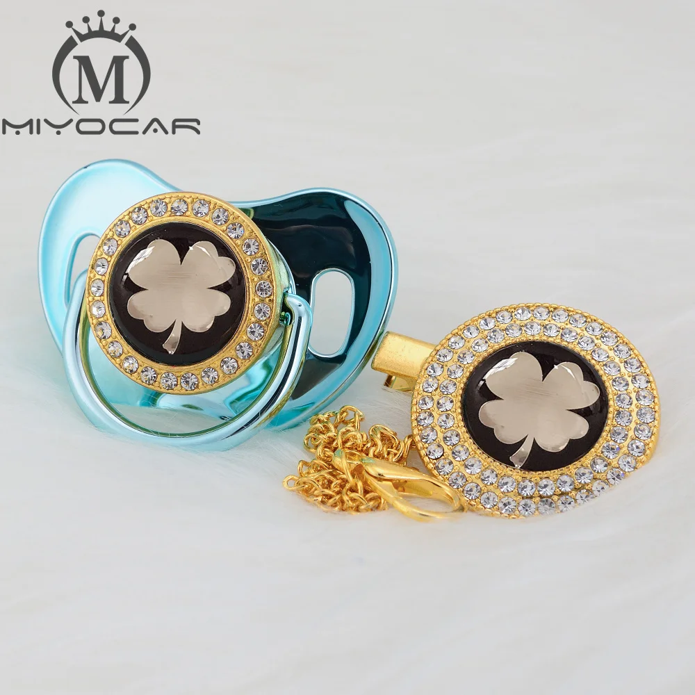 MIYOCAR Gold lovely gold leaves beautiful Gold bling pacifier and pacifier clip BPA free dummy bling unique design GLE-08
