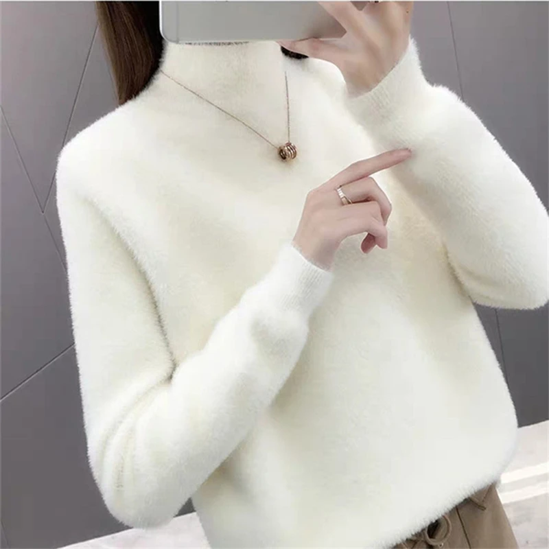 women's sweater 2019 autumn winter new half-height collar velvet sleeve sweater loose knitted winter clothes women sweater