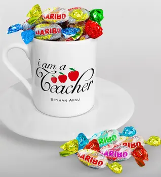 

Personalized Class Teacher Turkish coffee Cup and Haribo Candy Gift Seti-6