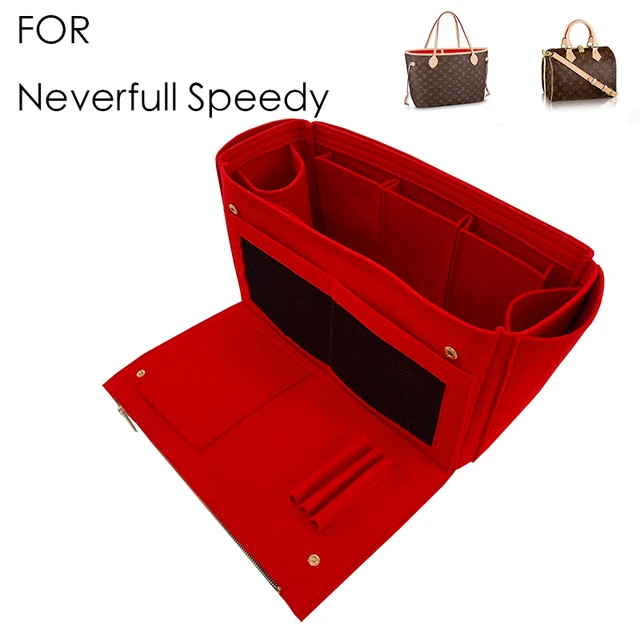 Felt Purse Organizer Insert , Bag Organizer Suitable for Speedy 35  Neverfull MM & Base Shaper Organizer for Tote Bag [Multiple Pockets]  (Large, Red)