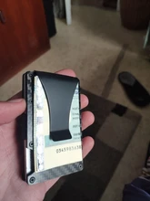 Tarjetero de fibra de carbono minimalista para hombre, tarjetero de Metal delgado con bloqueo Rfid, Clip antiprotector