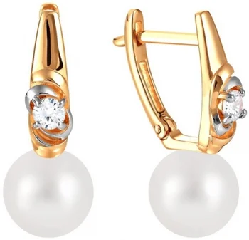 

Примаэксклюзив earrings with pearls and cubic zirconia in red gold