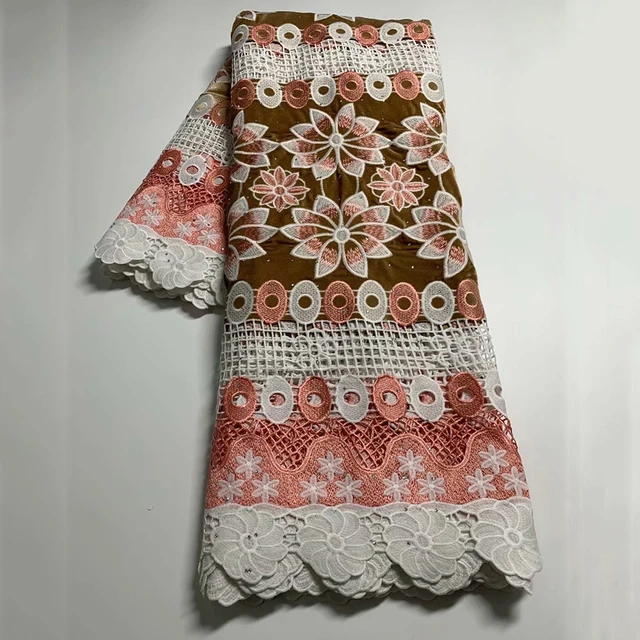 $US $74.59 Sinya 2021 High Quality Swiss Voile Mesh Tulle African Guipure Cord Velvet Lace Fabric Embroidery Stone Water Soluble Textiles