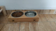 Drinking-Bowls-Combination Puppy TECHOME Bamboo-Frame Stainless-Steel/ceramic-Feeding