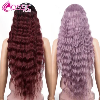 

Wigs For Black Women Black Cosplay Synthetic Wigs 30 Inch Long Loose Wave Ombre Purple Burgundy Heat Resistant Classic Plus Hair