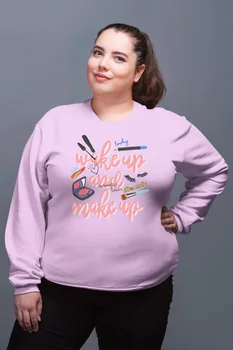 

Angemiel Wear Wake Up And Make Up Pink Women Sweatshirts