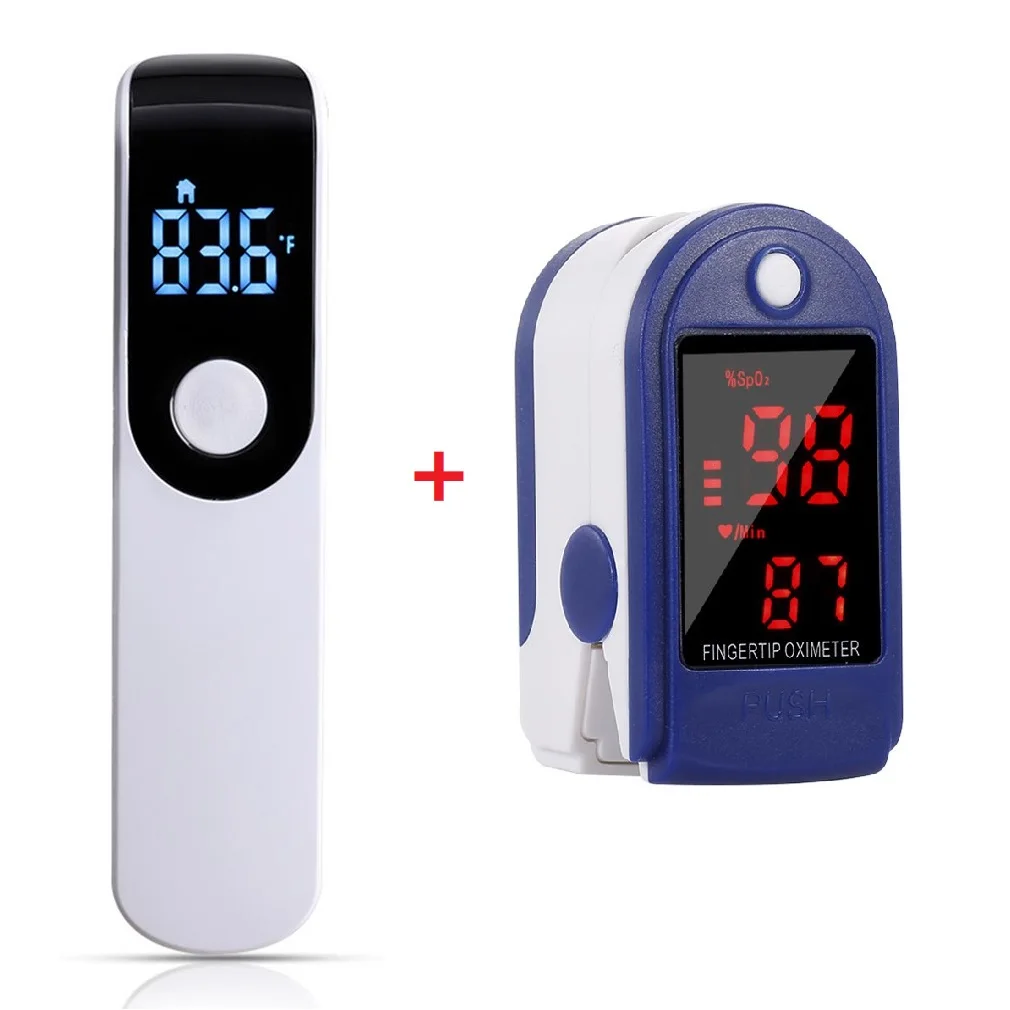 Medical Digital Finger Clip Pulse Oximeter SPO2 PR Heart Rate Blood Oxygen Saturation Monitor Infrared Forehead Thermometer