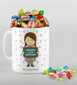 

Personalized World Best Öğretmeni Mug and Haribo Candy Gift Set-17 with