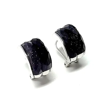 

Sterling silver earrings 925m rhodium plated two bands Stone [AA8932]
