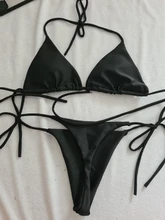 2 uds Bikini Conjunto de sujetador acolchado mujeres-e sólido baño venda traje de baño