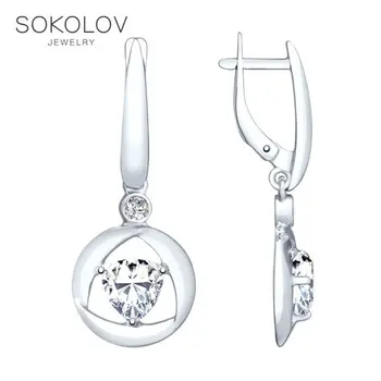 

Sokolov drop earrings with stones in silver with cubic zirconia fashion jewelry 925 women's/men's, male/female, long earrings, women's male