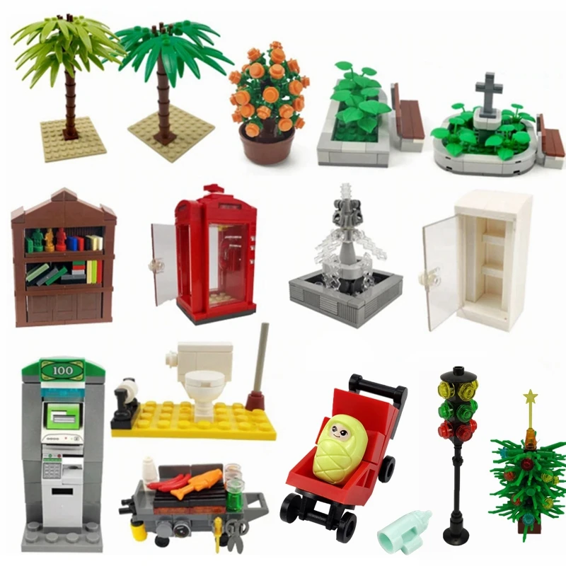 Городской MOC серии строительные блоки игрушки для детей Туалет Телефон Creactor