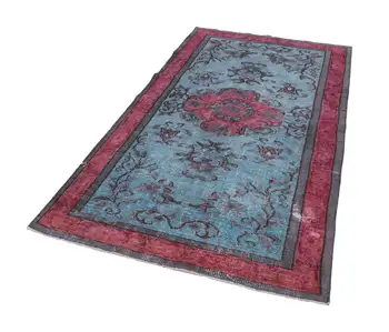 

140x250 Cm Blue Handmade Over Dyed Rug-5x8 Ft