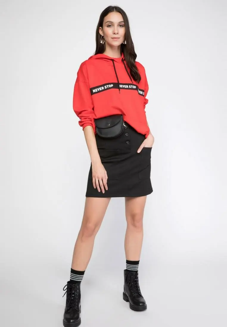 DeFacto Woman Winter Black All-match Mini Skirts Women Casual Straight Knitted Skirt Button Decors Skirts-K2117AZ18WN | Женская одежда