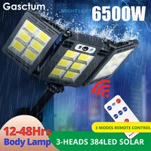 

6500W 384 Solar Street Light Sensor Body Lamp 3-Heads Floodlight Outdoor Railing Garden Home LED Wall Lamp Decorative Waterproof