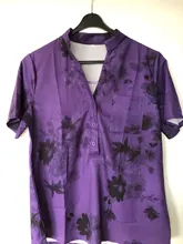 Blusa de manga corta estilo casual con cuello de pico, Camisa elegante estilo casual para mujer con estampado