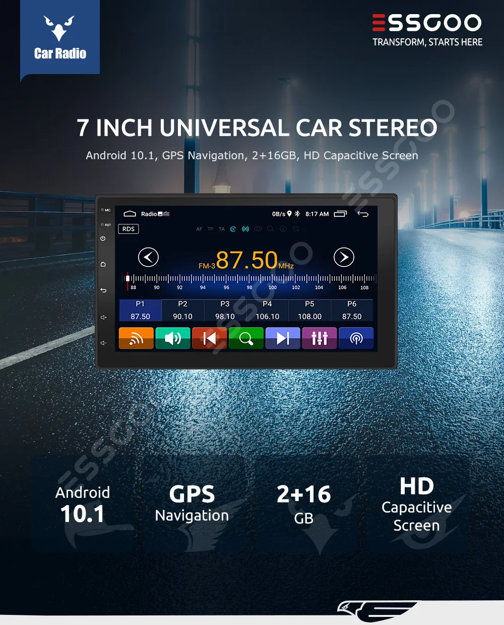 ESSGOO Autoradio Android 10 Car Stereo 7 inch 2 din Radio WIFI BT 2.5D IPS  Touch Screen GPS Navigation For Nissan Toyota