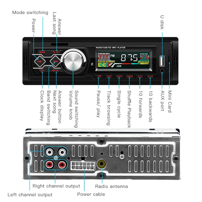 1 Din Bluetooth автомобильное радио 12 В AUX mp3-плеер радио выход стерео U диск TF кардридер автомобильный Радио USB SD ЖК-экран