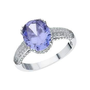 

Silver ring with cubic zirconia and tanzanites synthetic sunlight sample 925