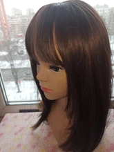 Synthetic Wigs Bangs Layered-Hair Henry Margu Long-Bob Dark-Brown Natural Medium Women