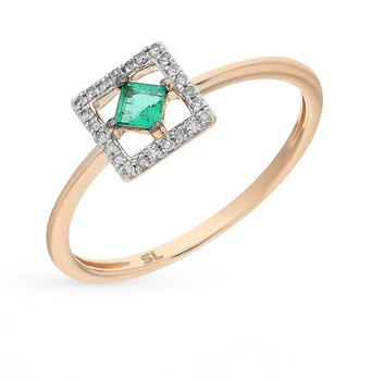 

Gold ring with emerald and diamonds sunlight sample 585