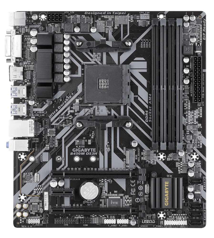 Материнская плата GIGABYTE B450M DS3H, SocketAM4, AMD B450, mATX