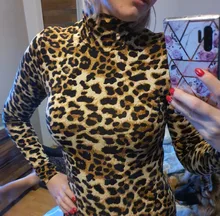 EIFER-Body de leopardo para mujer, Body Sexy ajustado, traje de cuello alto de manga larga, mono estampado