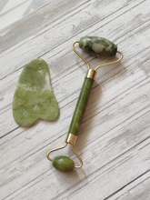 Gua Sha-Rodillo de piedra de jade para masaje facial, rodillo estiramiento piel cuello, doble cabezal, relajación de la piel, piedra de jade natural