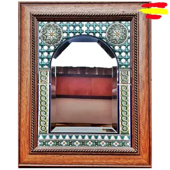 

Mirror Ceramics Framed wooden 50x40cm./20x16in - Ceramics glazed up handmade - Made in Spain - MIJASCERAMIC - ARTECER -