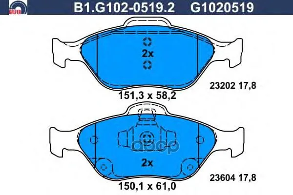 Колодки Тормозные Дисковые Galfer B1g10205192 GALFER арт. B1G10205192