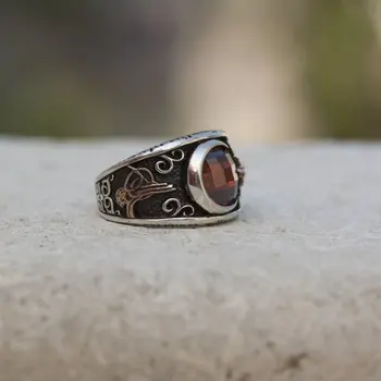 

925 Sterling Red Zircon Stone Moon Star Silver Ring Fashion Turkish Premium Quality Handmade Jawelery