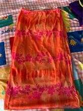 Faldas de estilo informal bohemio para mujer, faldas de cintura alta con estampado Floral, color Naranja, a media pierna, para playa, fiesta y vacaciones