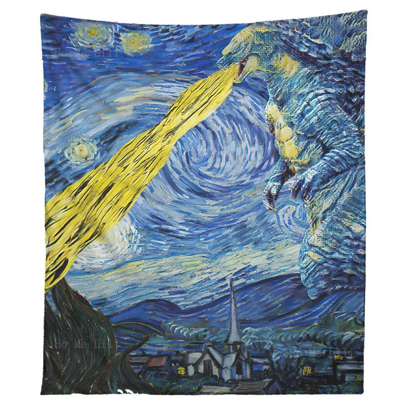 

Фон фоновый гобелен с изображением монстра, дышащего огня, звездной ночи, Настенный декор для гостиной, спальни