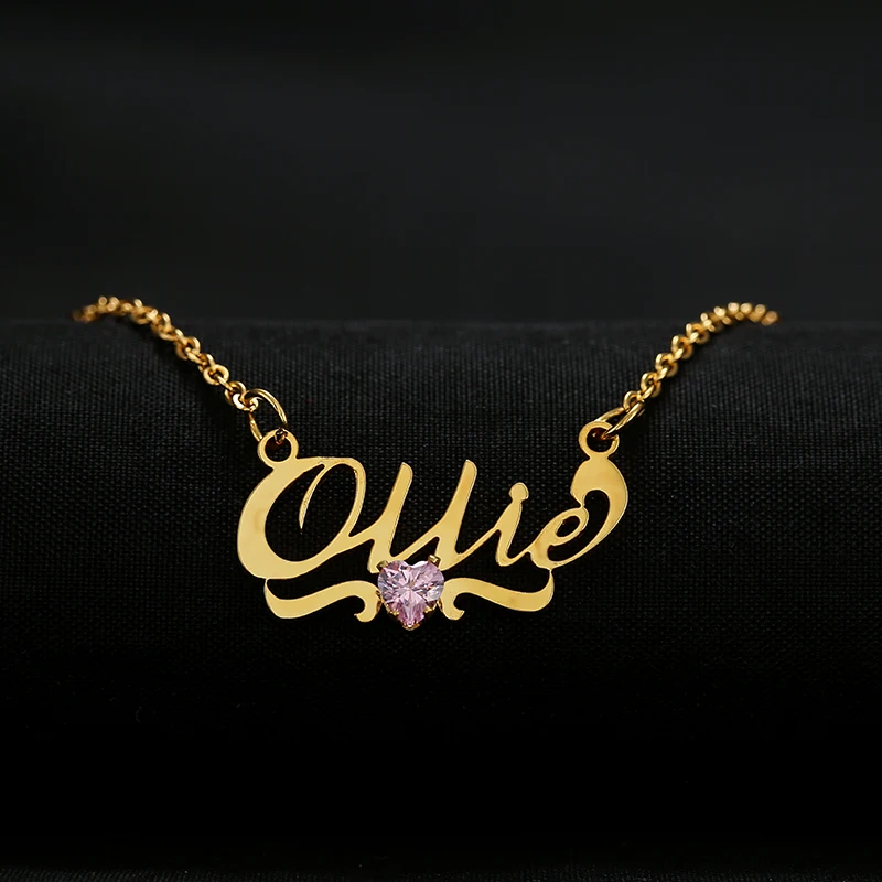 Пользовательское имя дня рождения ожерелье кулон в форме сердца, украшения, персонализированные Нержавеющее колье с камнем рождения Имя ювелирные изделия подарок для женщин мужчин