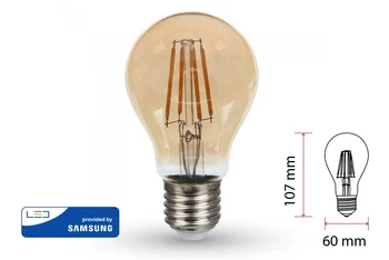 

Wire lamp Led filament E27 4W A60 warm white 2200K Cover Amber Led Samsung warranty 5 years SKU-282