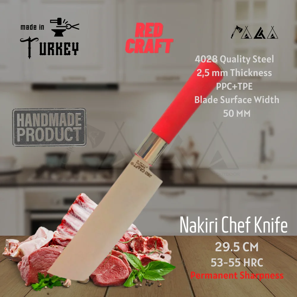 

ATASAN Red Craft Nakiri Chef Knives Handmade High Quality Professional Stainless Steel Steak Meat Butcher Kitchen Knife Turkish