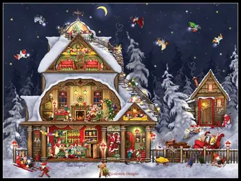 

Santa’s House - Counted Cross Stitch Kits - Xstitch DIY Handmade Needlework for Embroidery 14 ct Cross Stitch Sets
