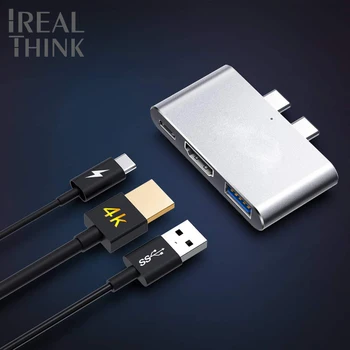 

IREALTHINK Dual USB C Adapter thunderbolt 3 hub HDMI Adapter Pro Dock Splitter USB HUB Type c for New Macbook Air